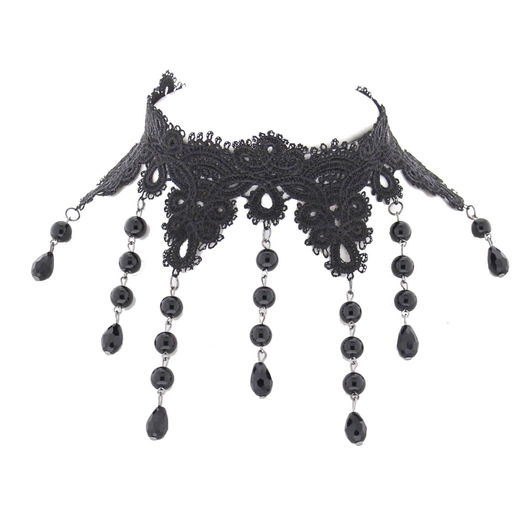 Zac's Alter Ego - Lace With Chains & Attachments Choker - Black